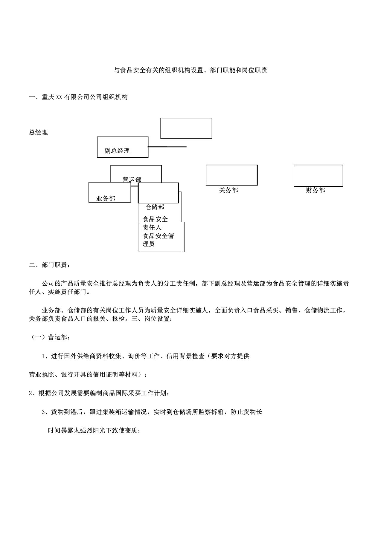 及食品安全相关组织机构设置部门职能及岗位职责岗位