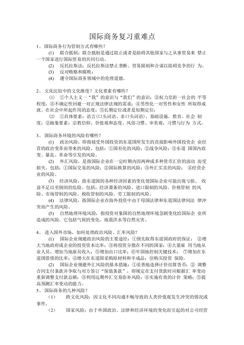 国际商务复习重点