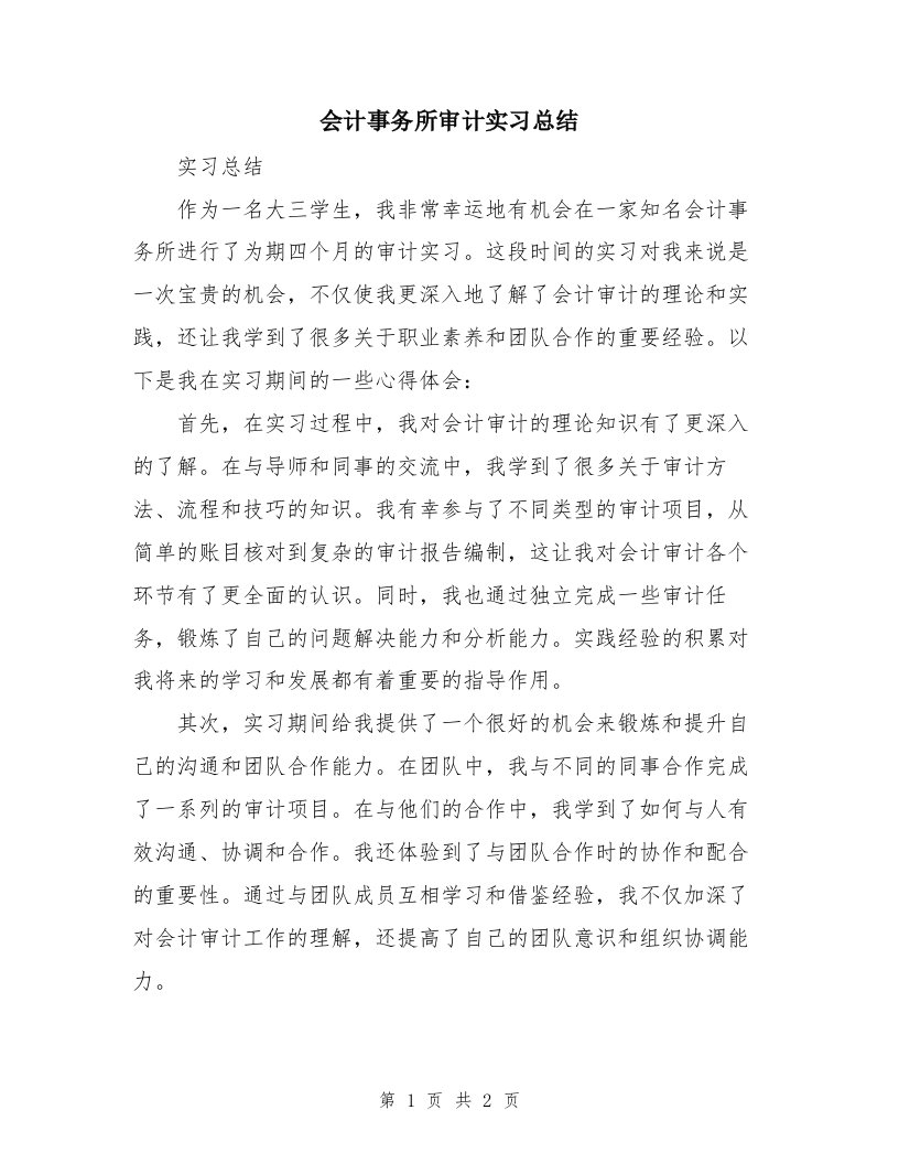 会计事务所审计实习总结