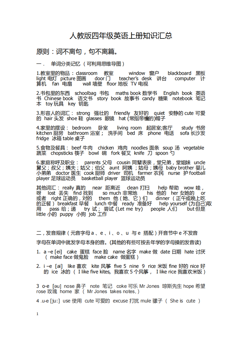 人教版四年级英语知识点汇总-共2页