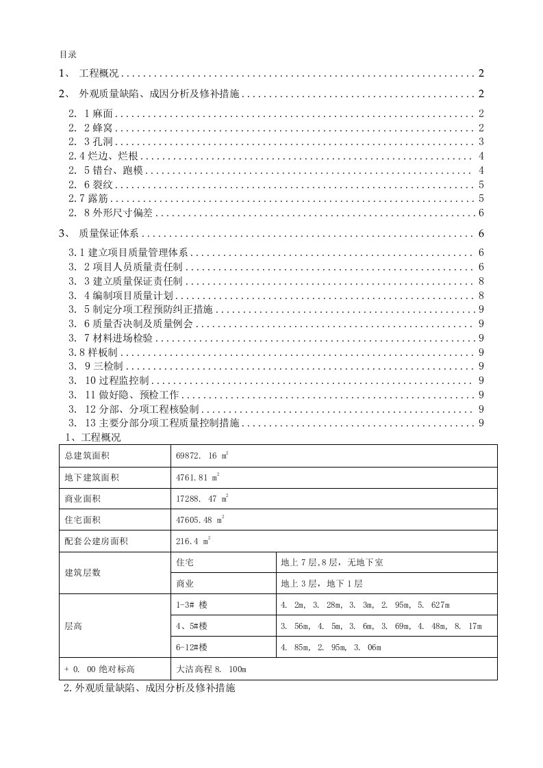 土建混凝土缺陷修补专项方案