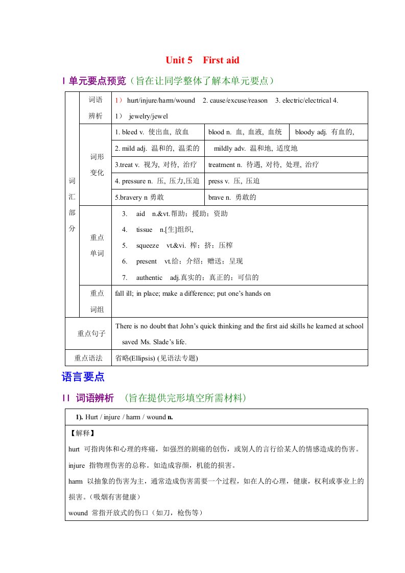 高中英语必修五第四单元教案