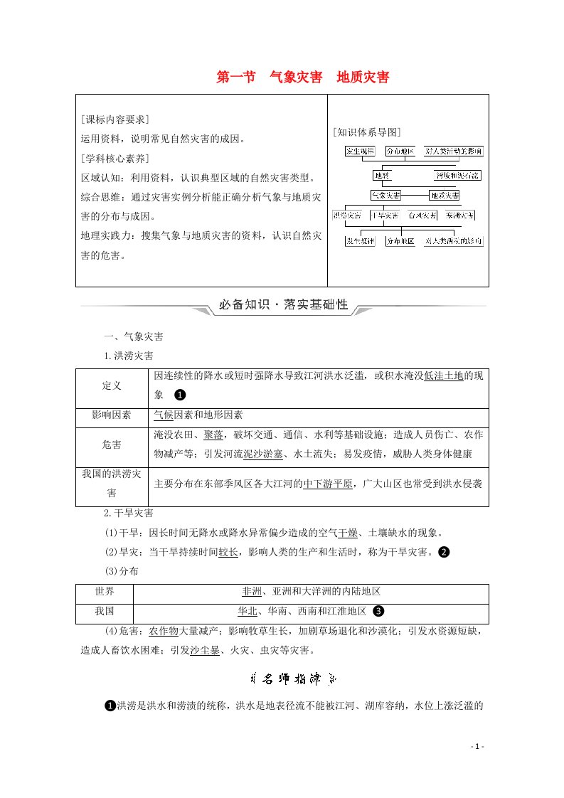 2022版新教材高考地理一轮复习第6章自然灾害第1节气象灾害地质灾害学案新人教版