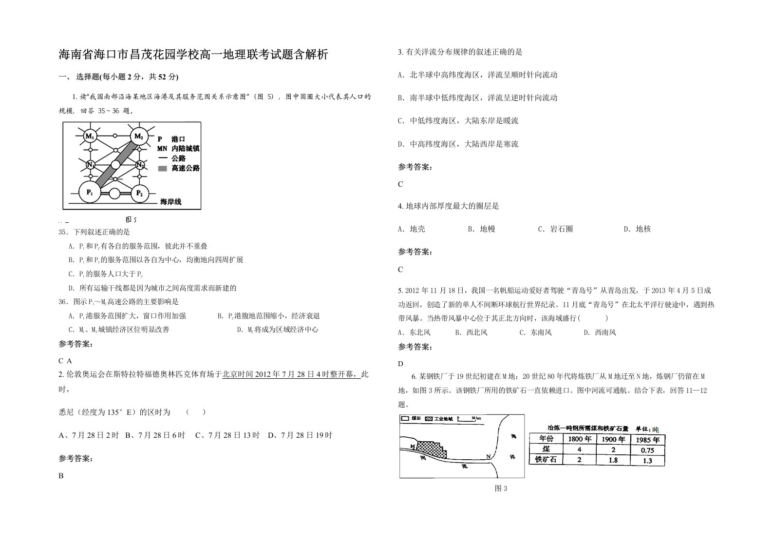 海南省海口市昌茂花园学校高一地理联考试题含解析