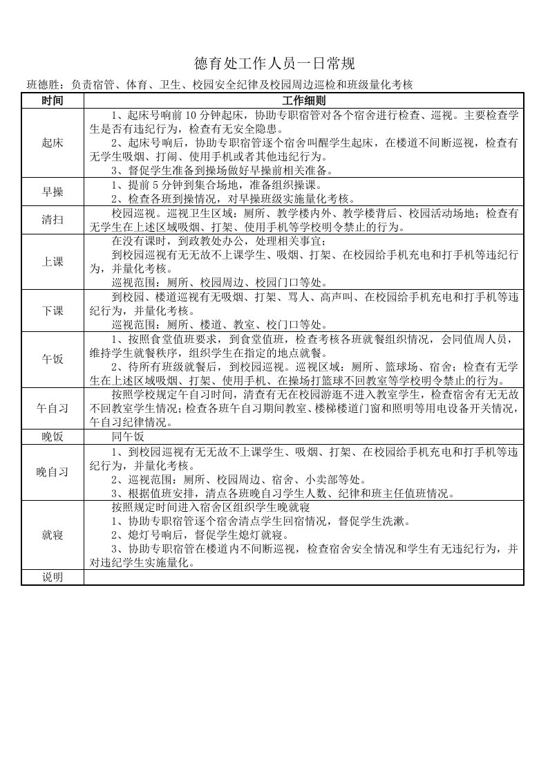 政教处工作人员一日常规