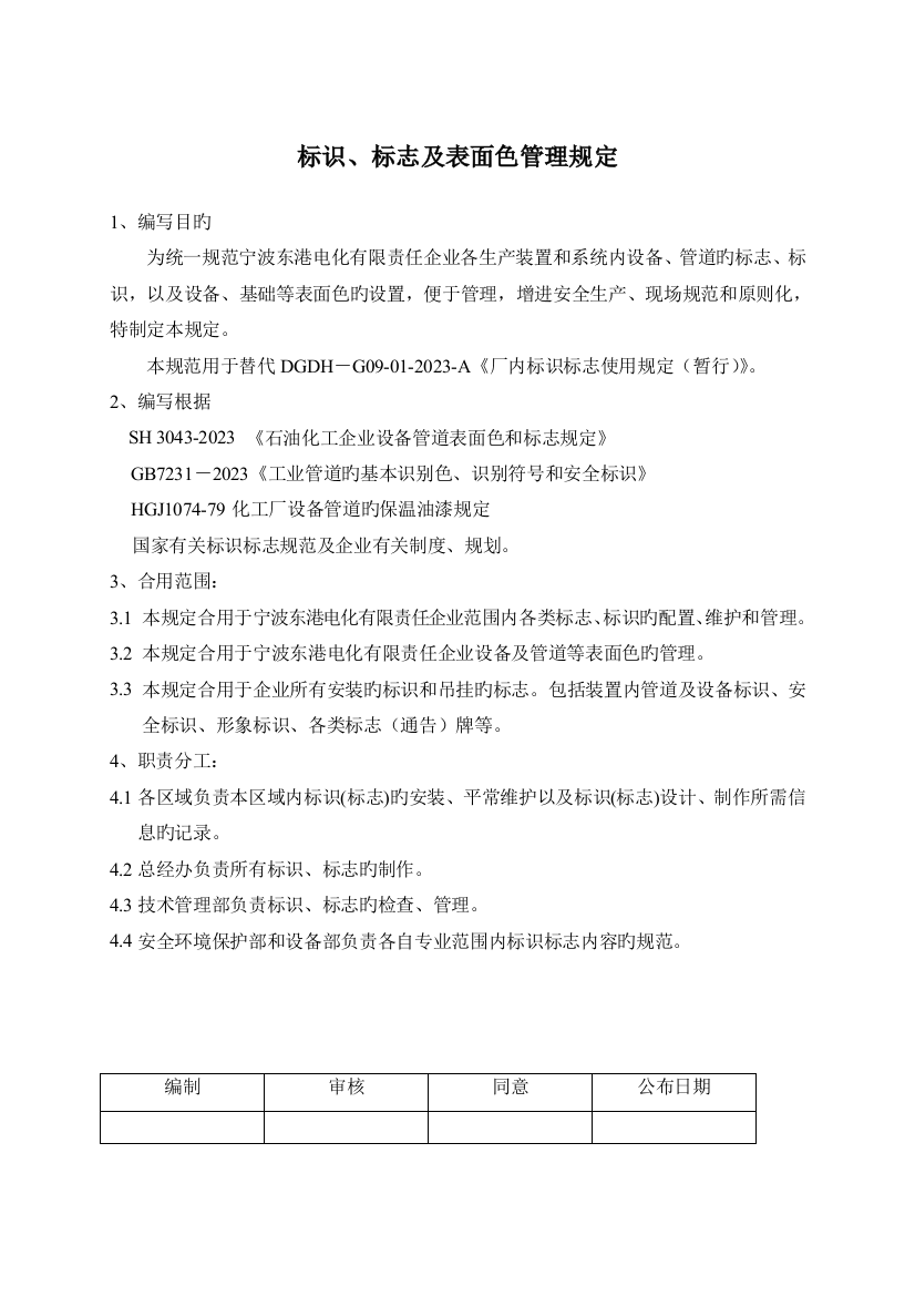 标识标志及表面色管理规定