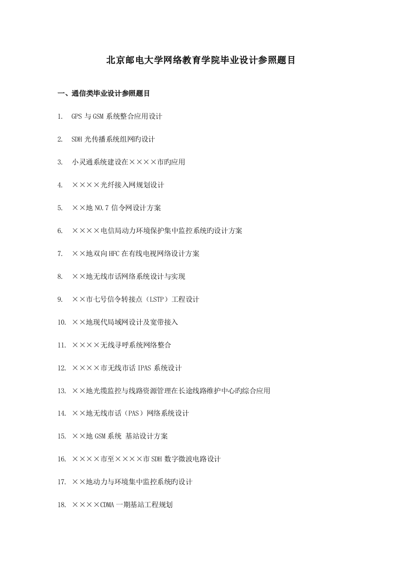 2023年北京邮电大学网络教育学院毕业设计参考题目