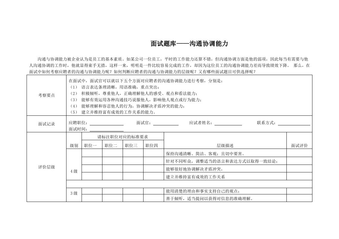 面试题库-沟通协调能力