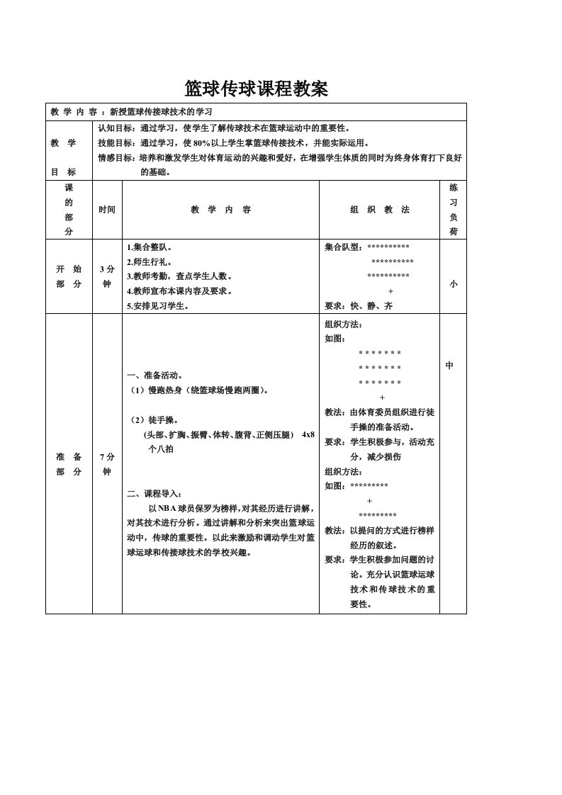 篮球传球课程教案