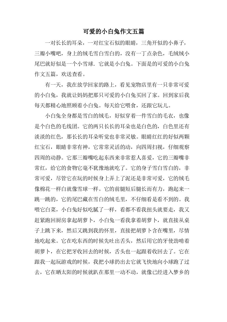 可爱的小白兔作文五篇