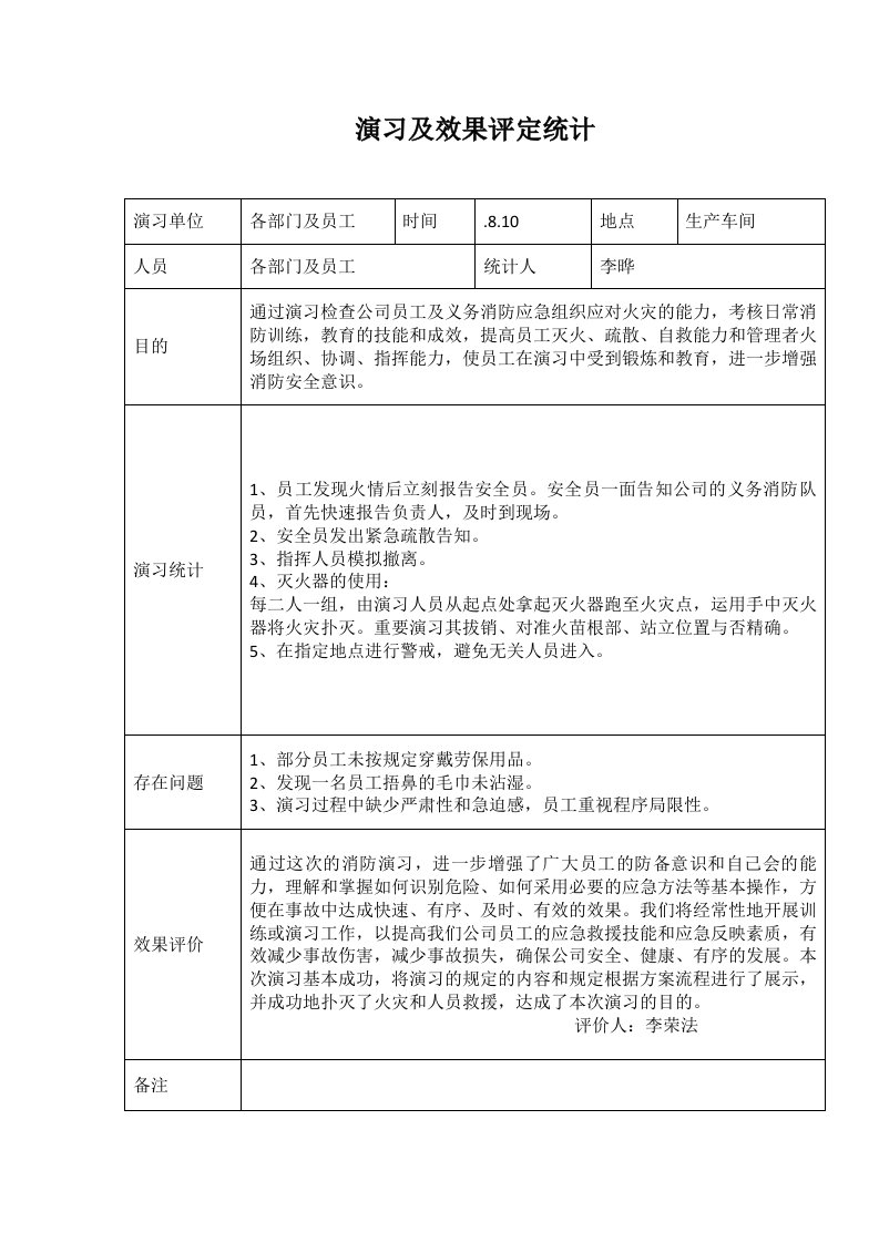 消防演练及效果评估记录