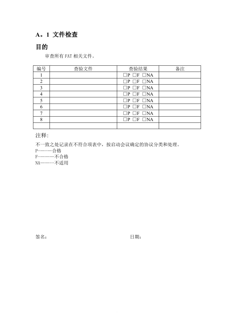 出厂验收测试(FAT)检验表