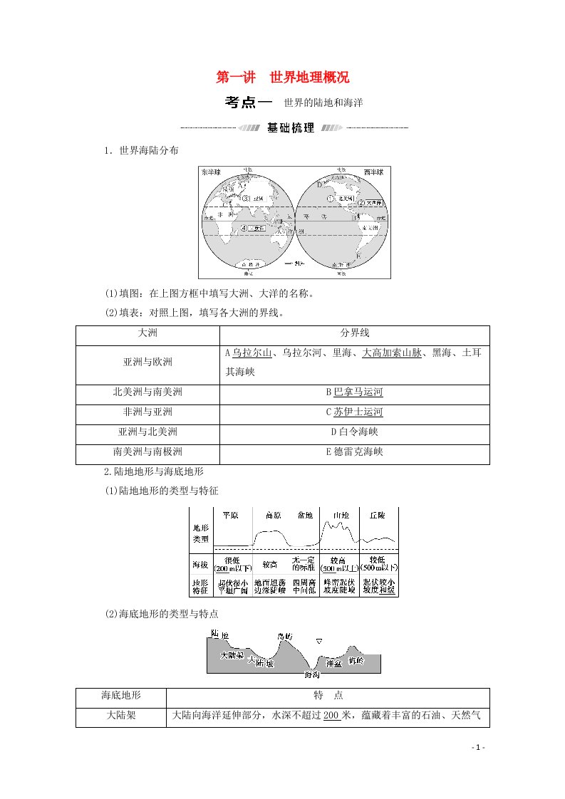 江苏专用2022版高考地理一轮复习第4部分区域地理第14单元第1讲世界地理概况学案20210515137