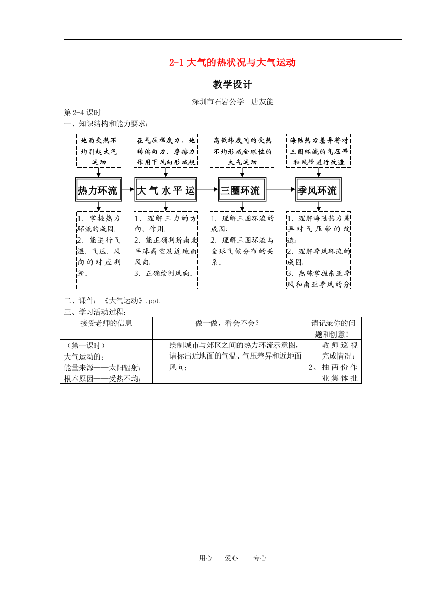 （中小学教案）2.1大气的热状况与大气运动