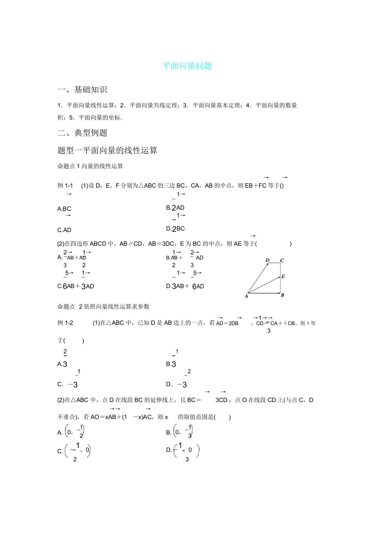 平面向量问题模板