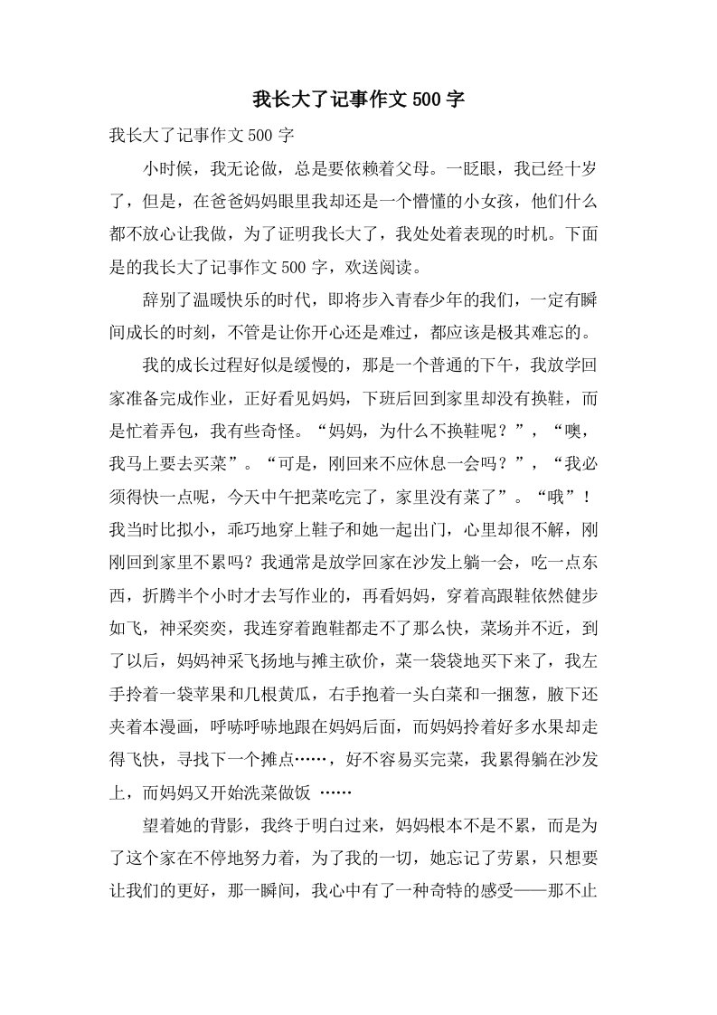 我长大了记事作文500字