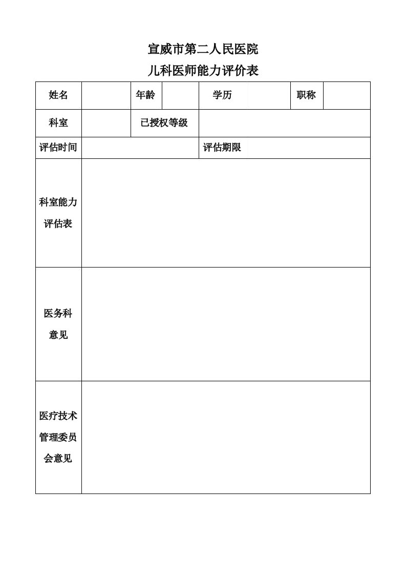 医师能力评价表