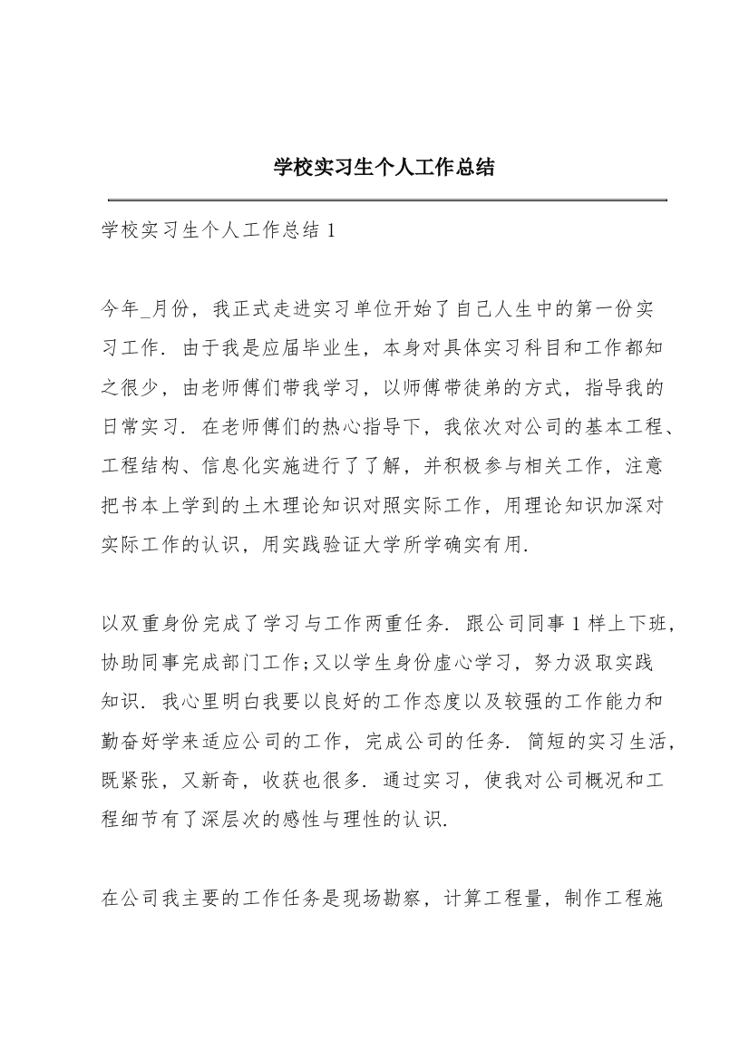 学校实习生个人工作总结