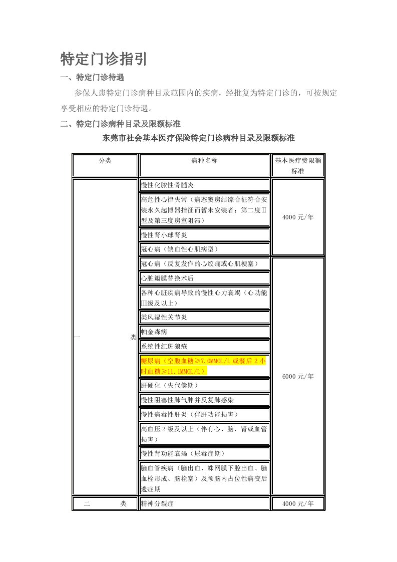 东莞市社会基本医疗保险特定门诊病种目录及限额标准和申领指引