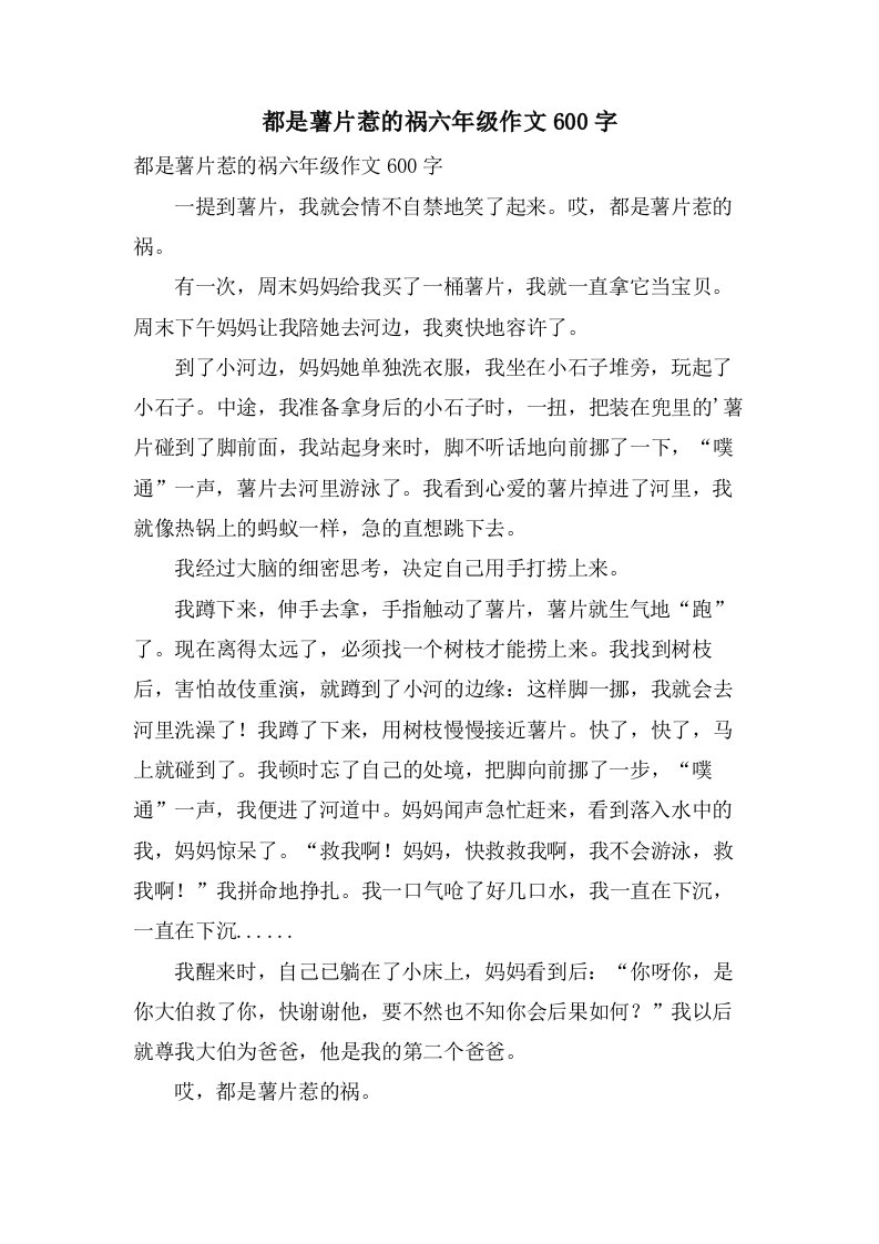 都是薯片惹的祸六年级作文600字