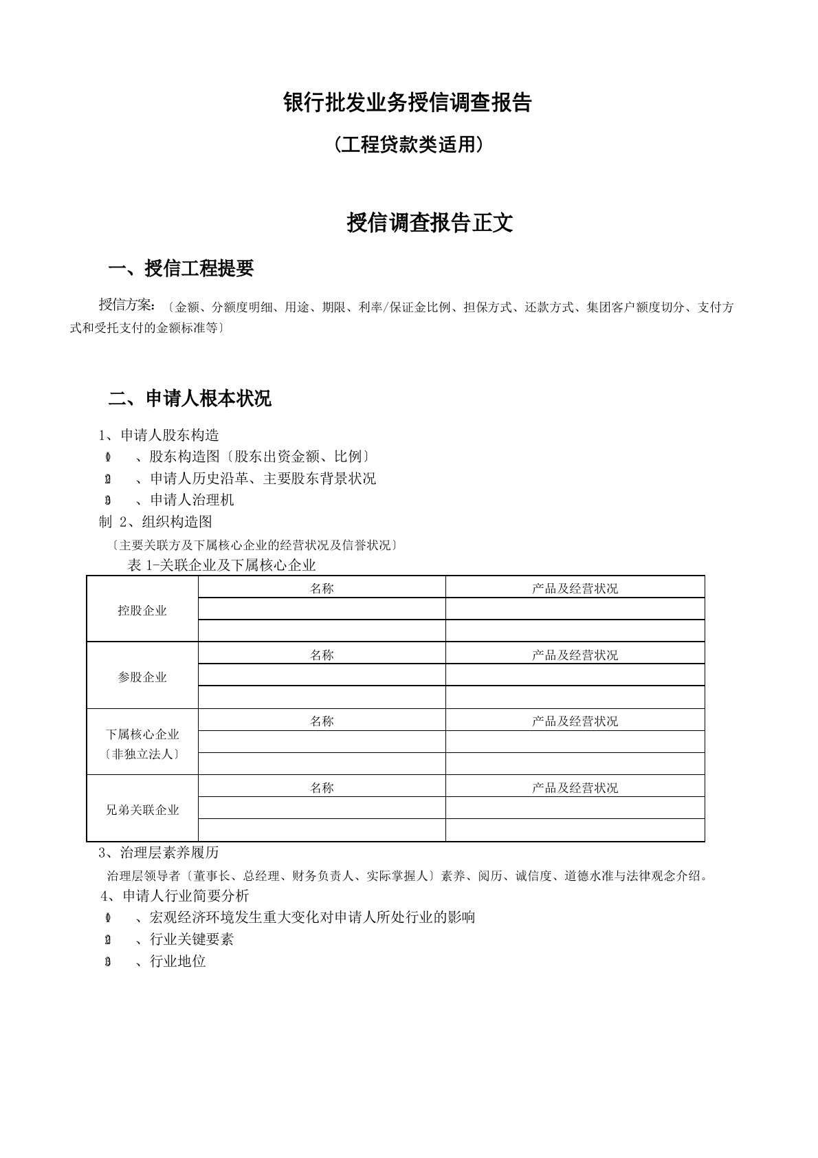 银行项目贷款授信调查报告模版