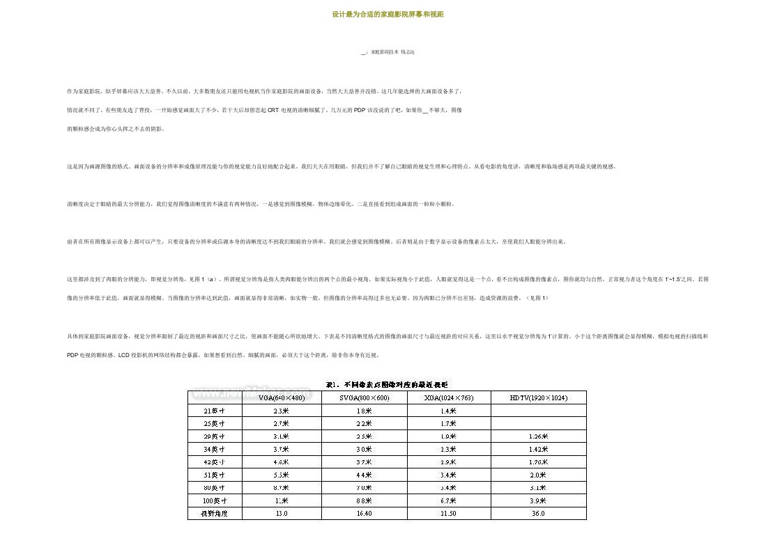 设计最为合适的家庭影院屏幕和视距