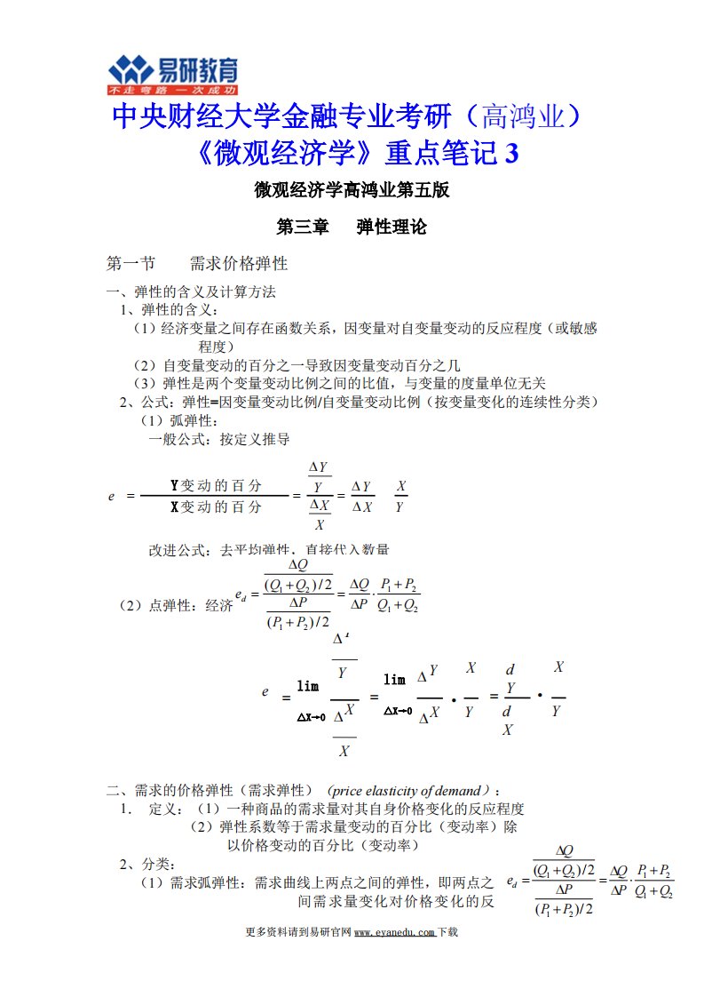 中央财经大学金融专业考研(高鸿业)《微观经济学》重点笔记3