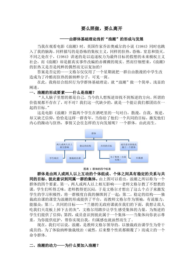 由群体基础理论浅析“浪潮”的形成与发展——电影《浪潮》观后感