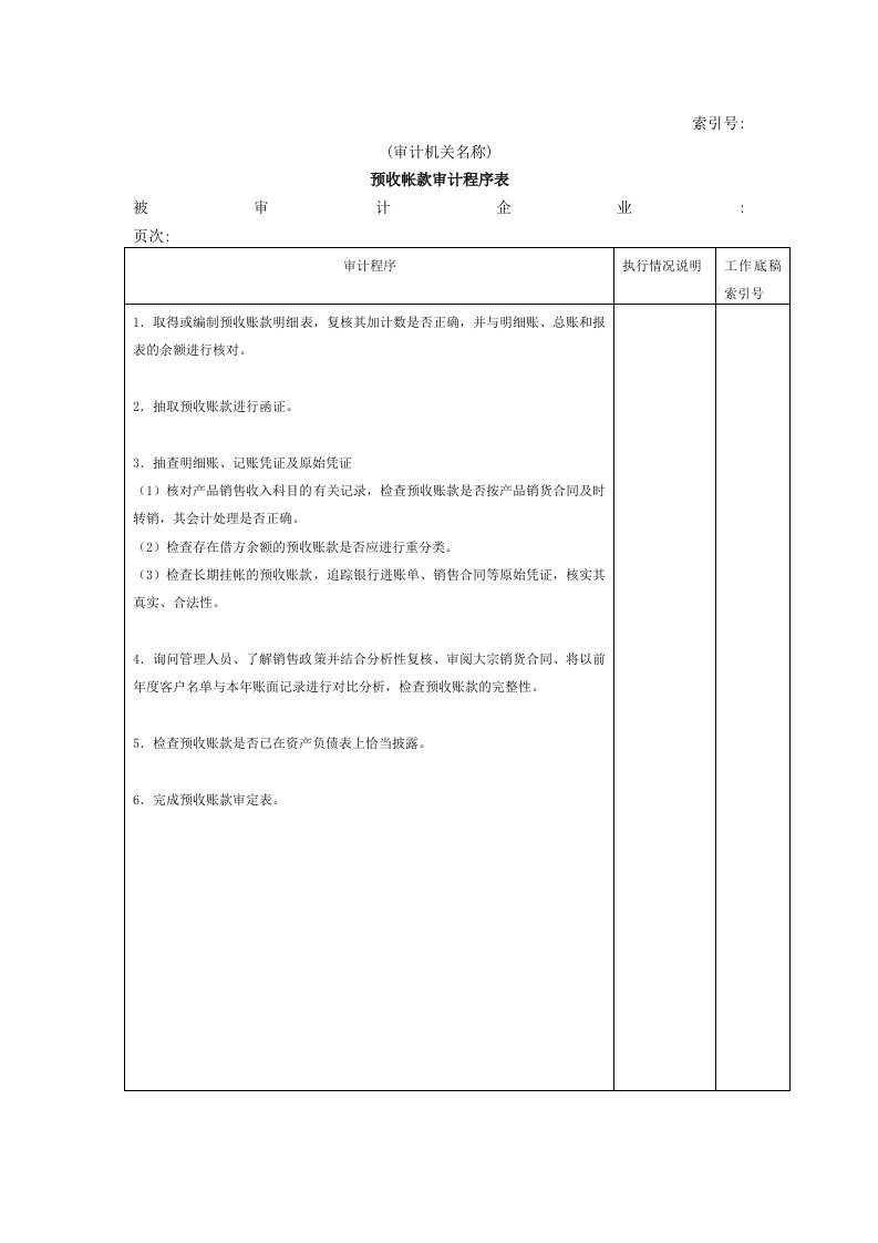 工程资料-流动负债W04预收账款审计程序表