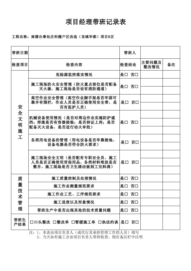 项目经理带班记录