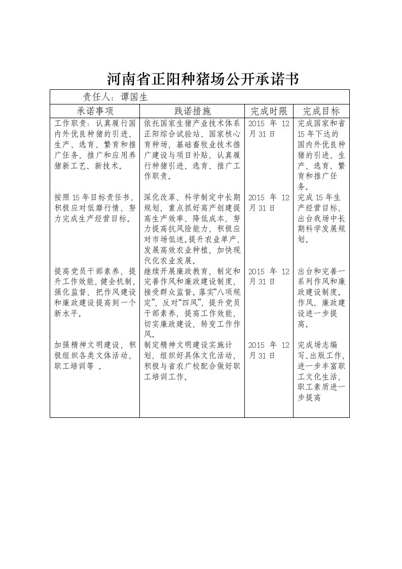 河南正阳种猪场公开承诺书