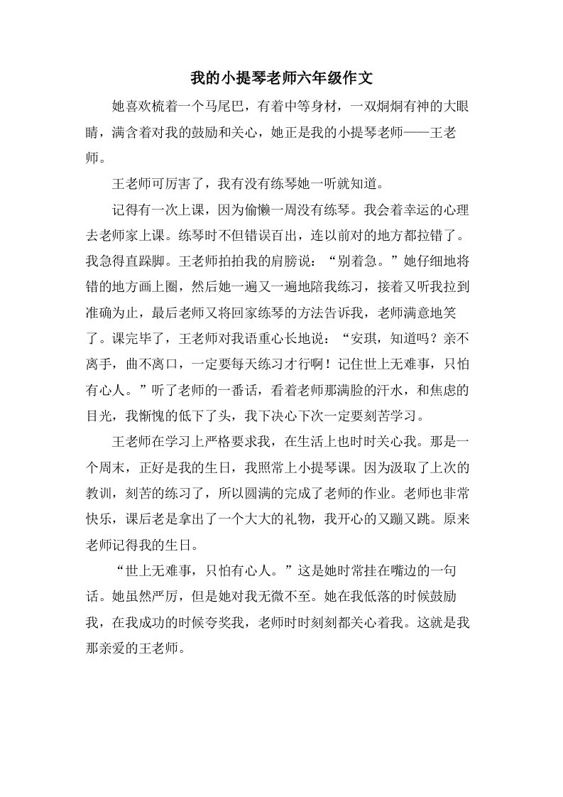 我的小提琴老师六年级作文