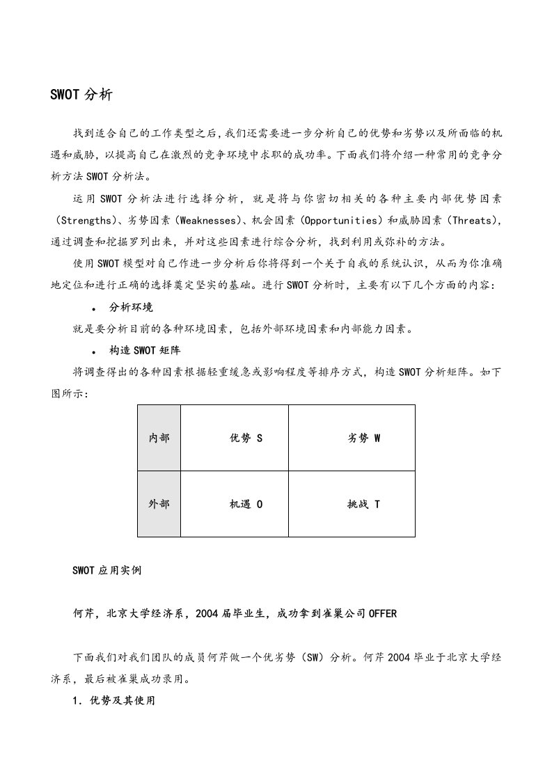 职业规划以与自我能力SWOT分析报告