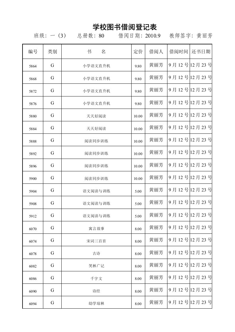 [应用文书]学校图书借阅登记表