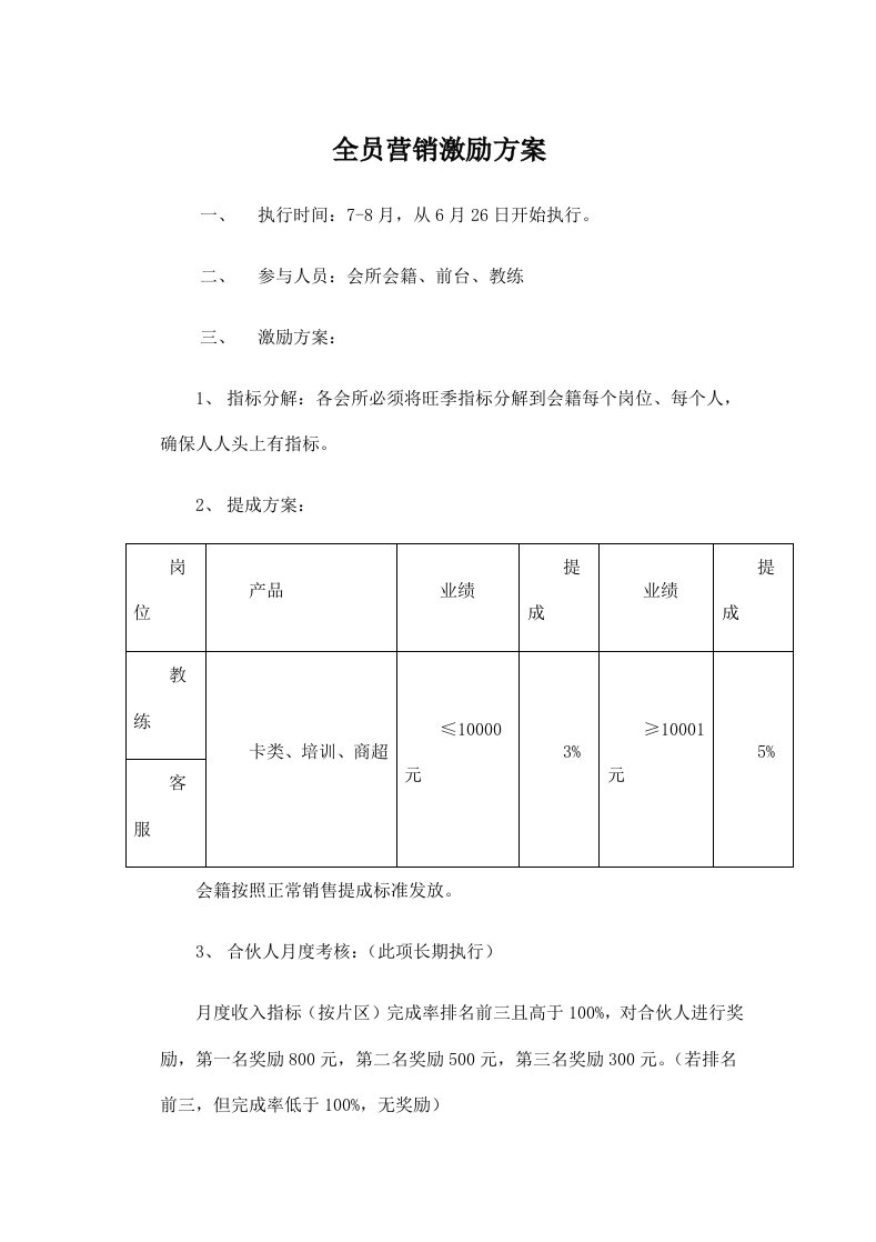 精品文档-健身会所旺季全员营销激励措施