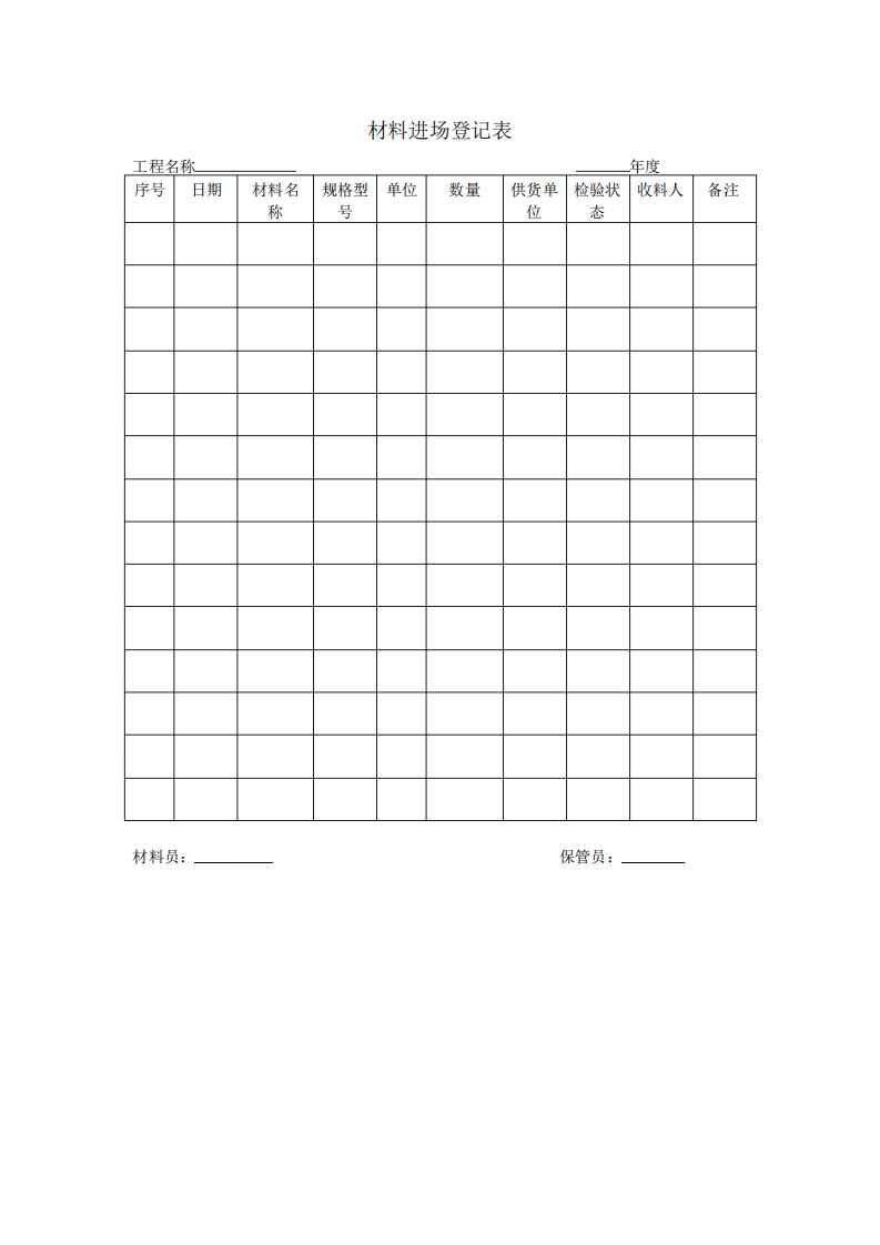 材料进场登记表模板