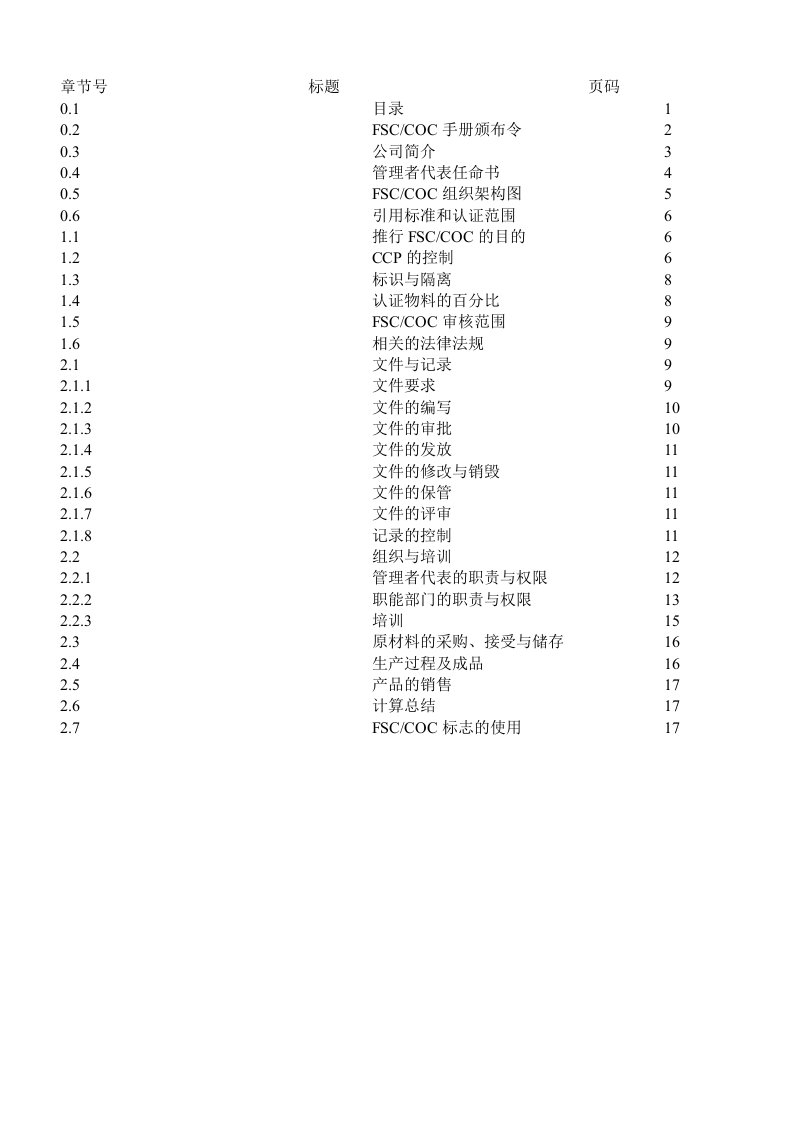 FSC-COC管理手册