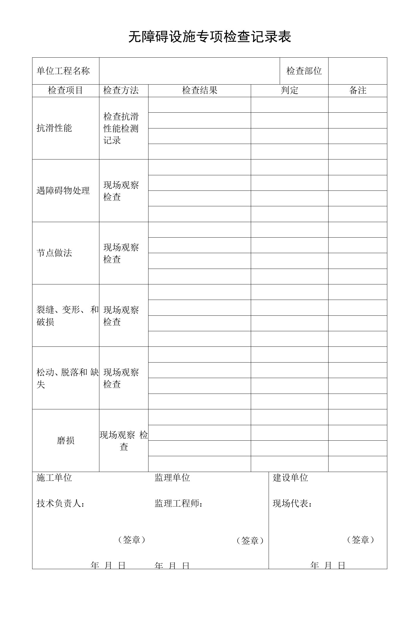 无障碍设施专项检查记录表