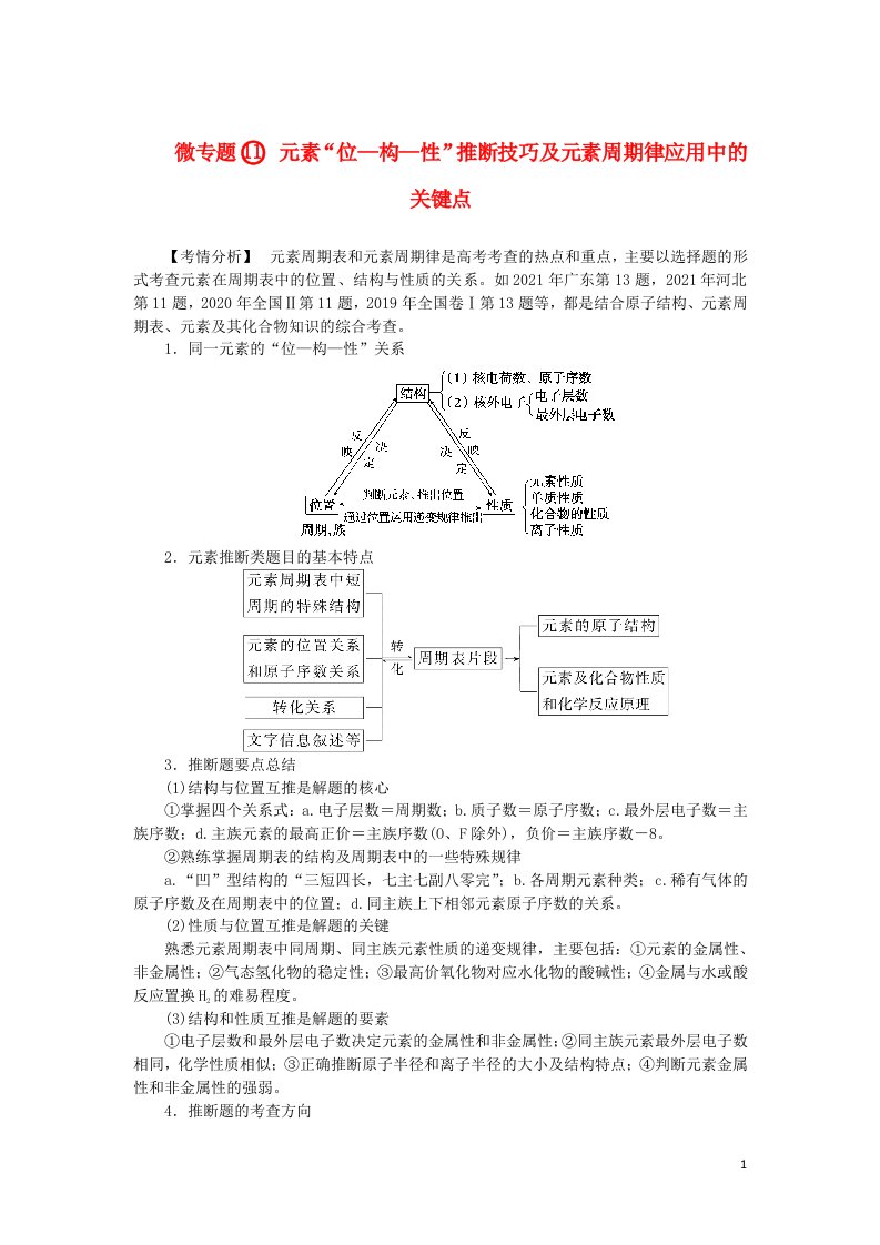 2023版新教材高考化学一轮复习第五章物质结构与性质元素周期律微专题11元素“位_构_性”推断技巧及元素周期律应用中的关键点学生用书