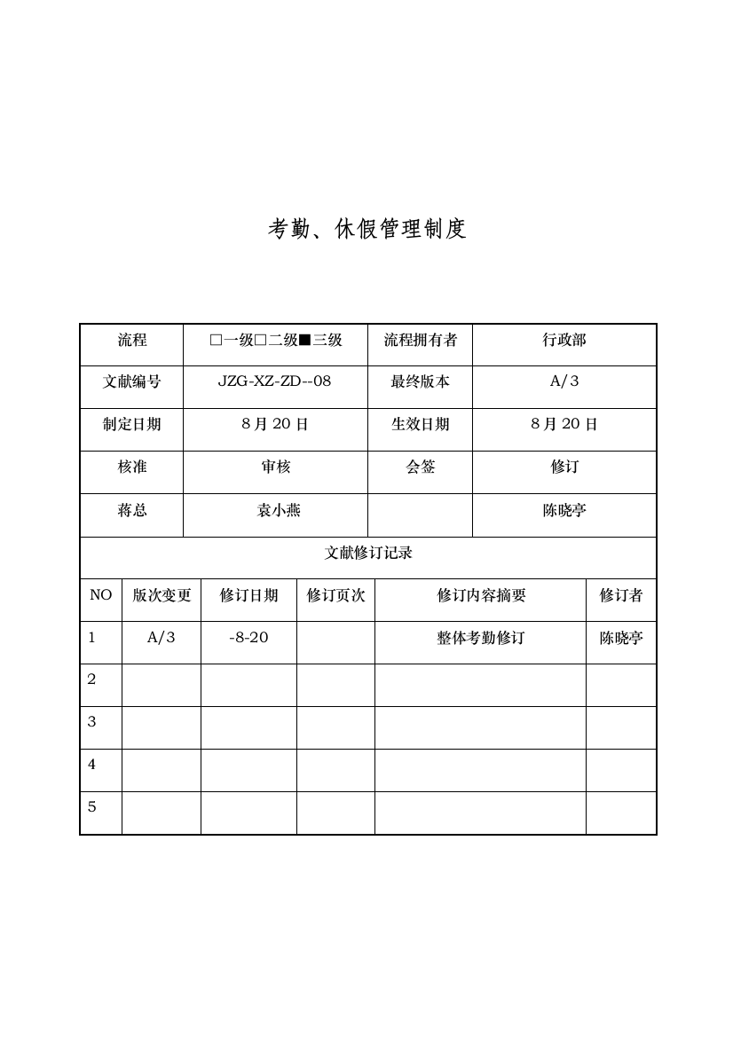 考勤休假管理制度修订