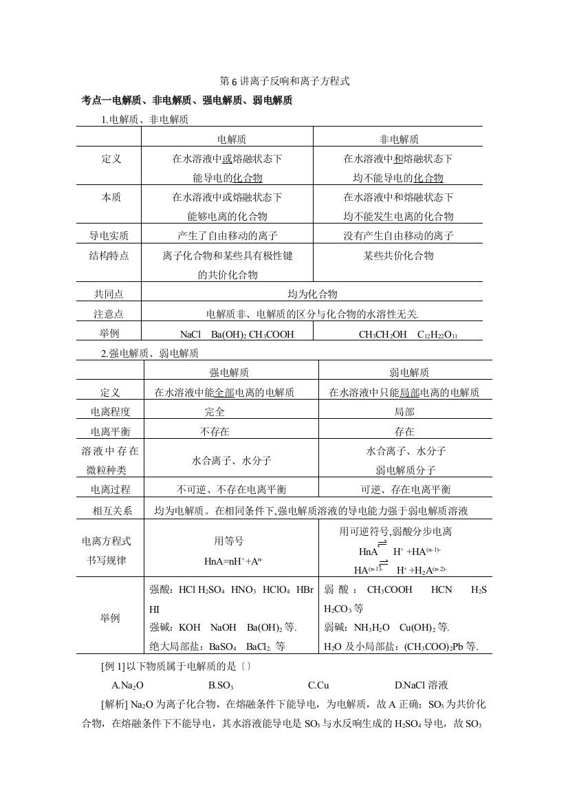 2022高三化学知识点详解大全——第6讲《离子反应和离子方程式》(高三)教案