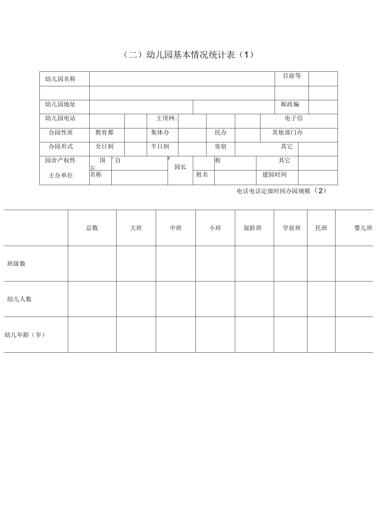 幼儿园年检幼儿园基本情况统计表