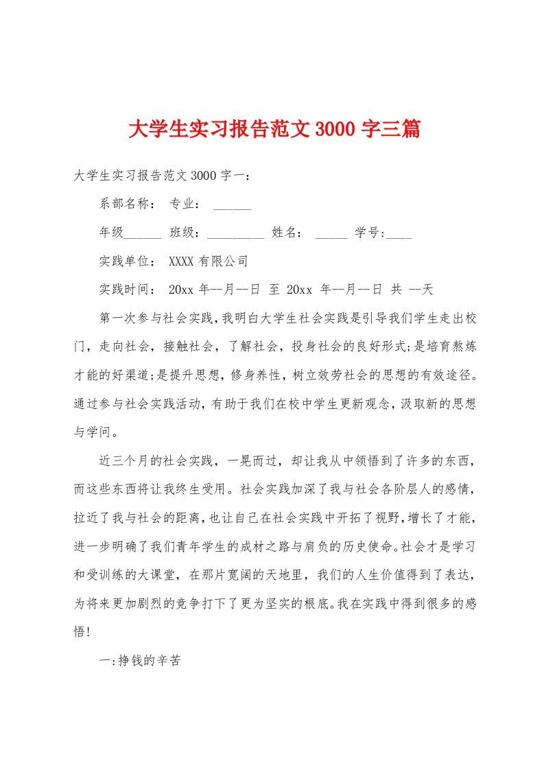 大学生实习报告范文3000字三篇