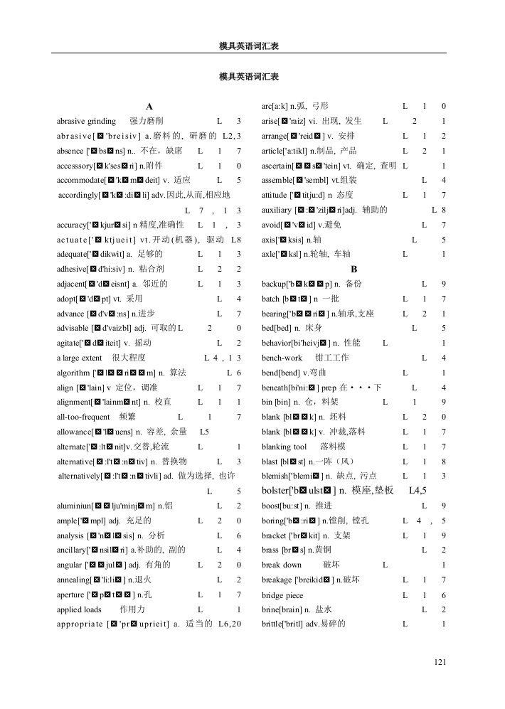 模具英语词汇表