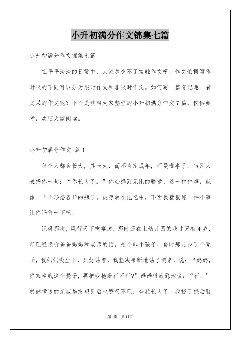 小升初满分作文锦集七篇优质