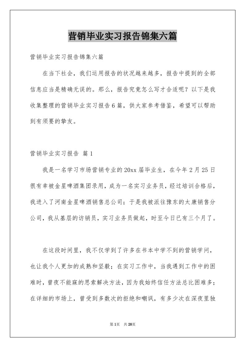 营销毕业实习报告锦集六篇