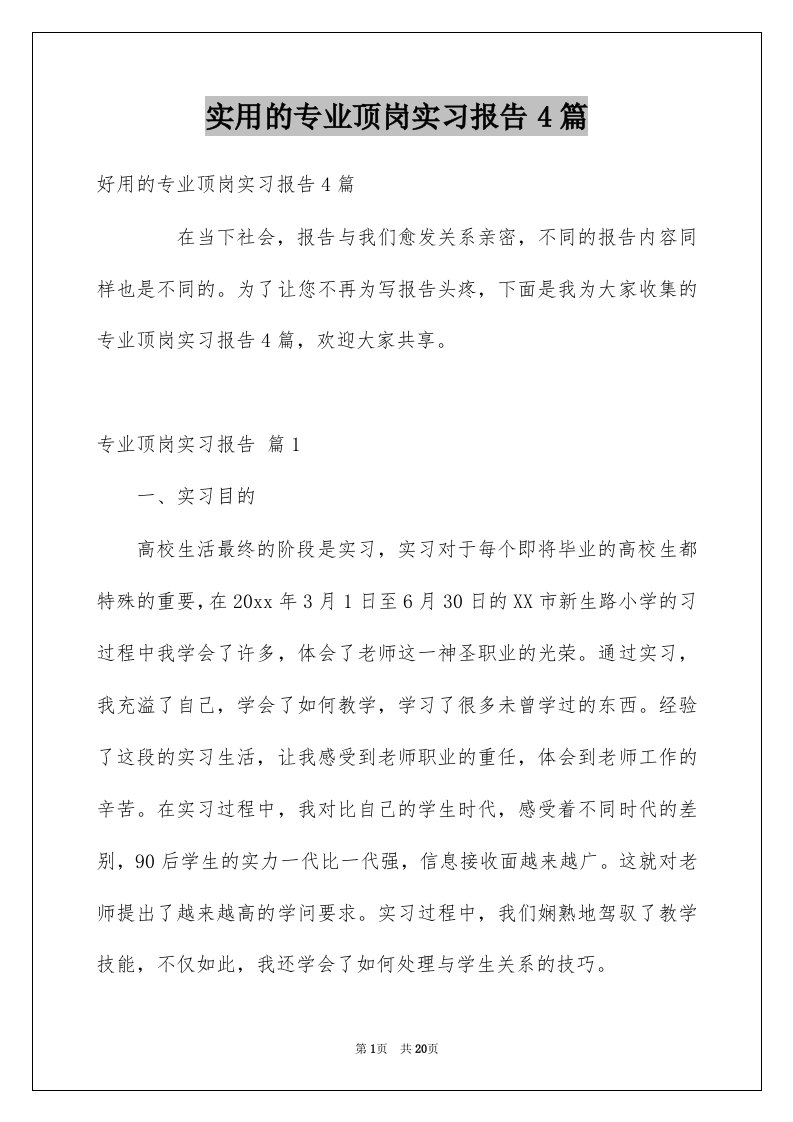 实用的专业顶岗实习报告4篇