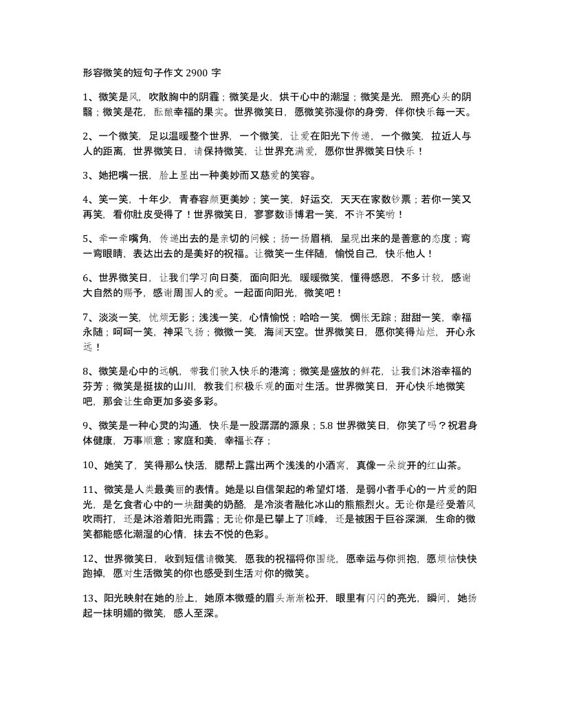 形容微笑的短句子作文2900字