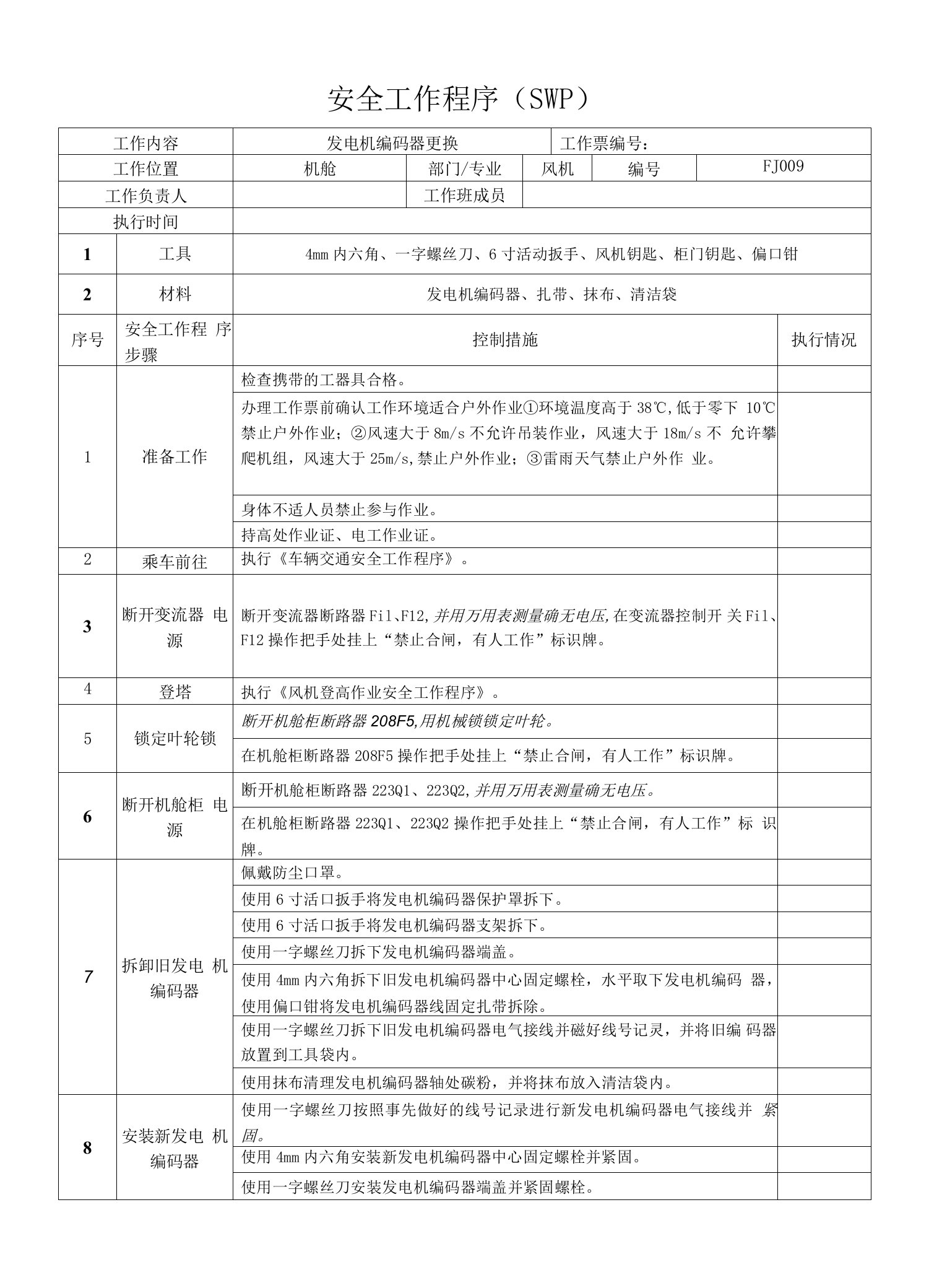 风机发电机编码器更换SWP