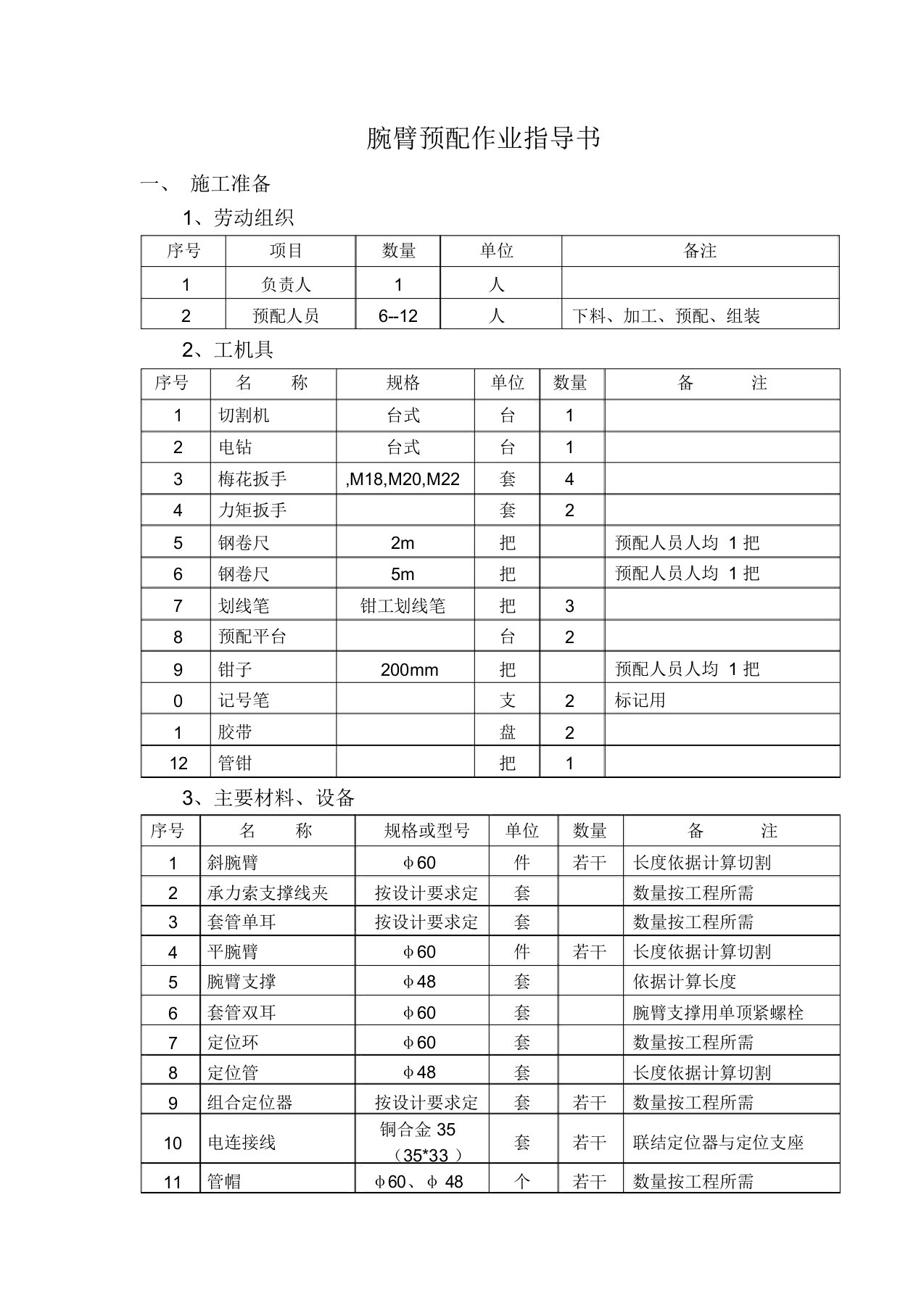 腕臂预配作业指导书